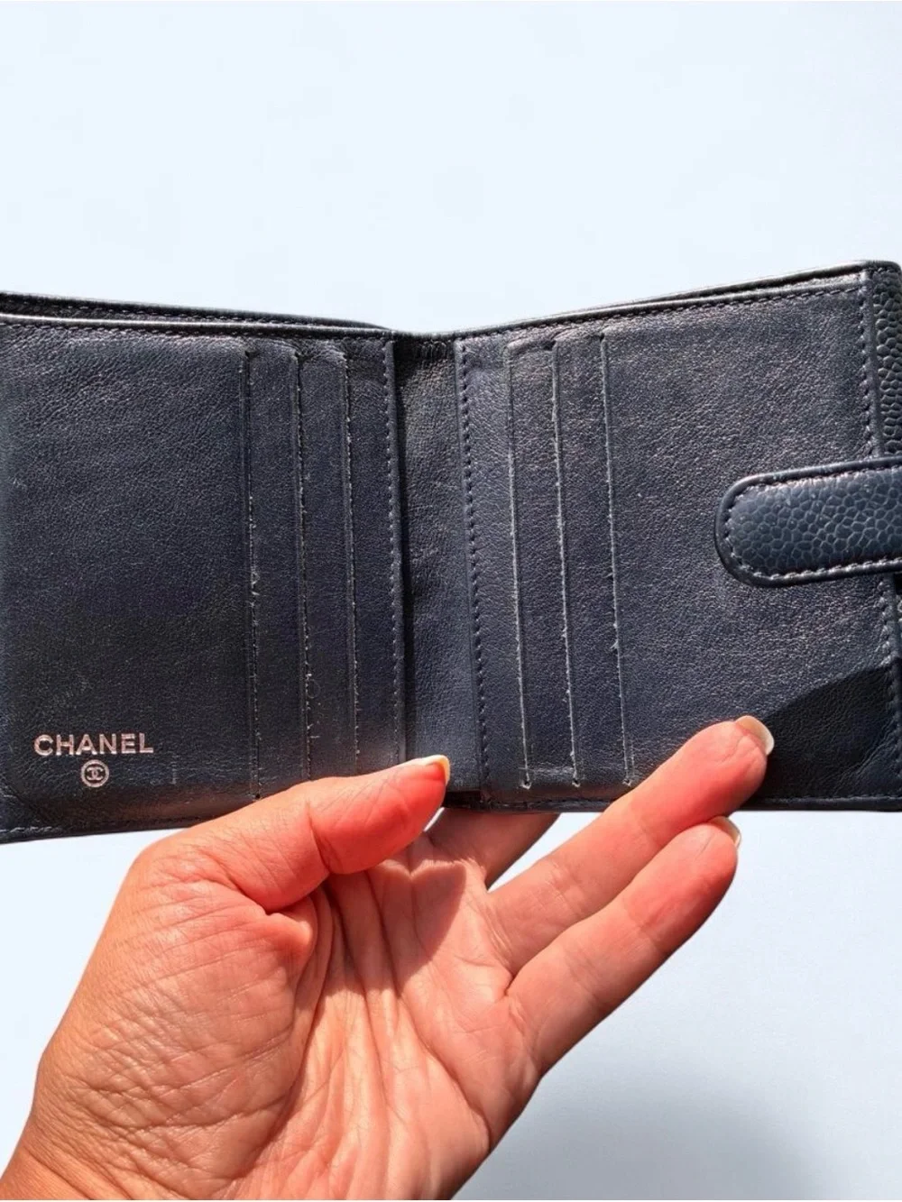 Navy CHANEL Caviar Wallet (Entrupy Verified) with Box